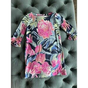 Lilly Pulitzer Sophie Ruffle Dress Tropical Tide Floral Print Girls Youth Medium